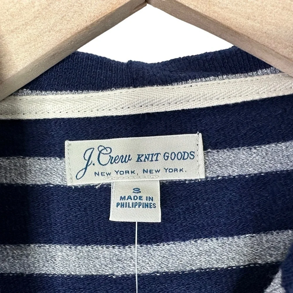 J. Crew Mens Stripe Pullover Henley Hoodie Sweater Small Blue Gray Lightweight